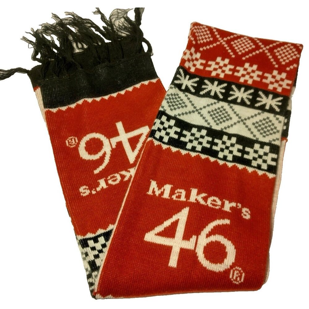 Makers Mark No 46 Scarf Knit Acrylic Fringe Fair Isle Snowflake Winter Bourbon